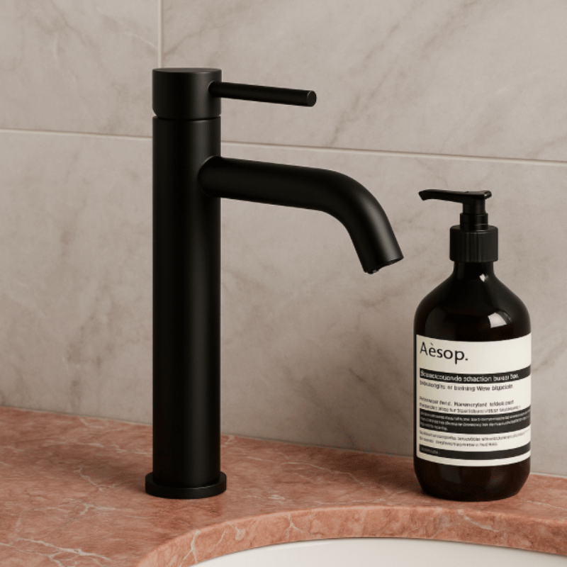 Round Tall Curved Basin Mixer Matte Black