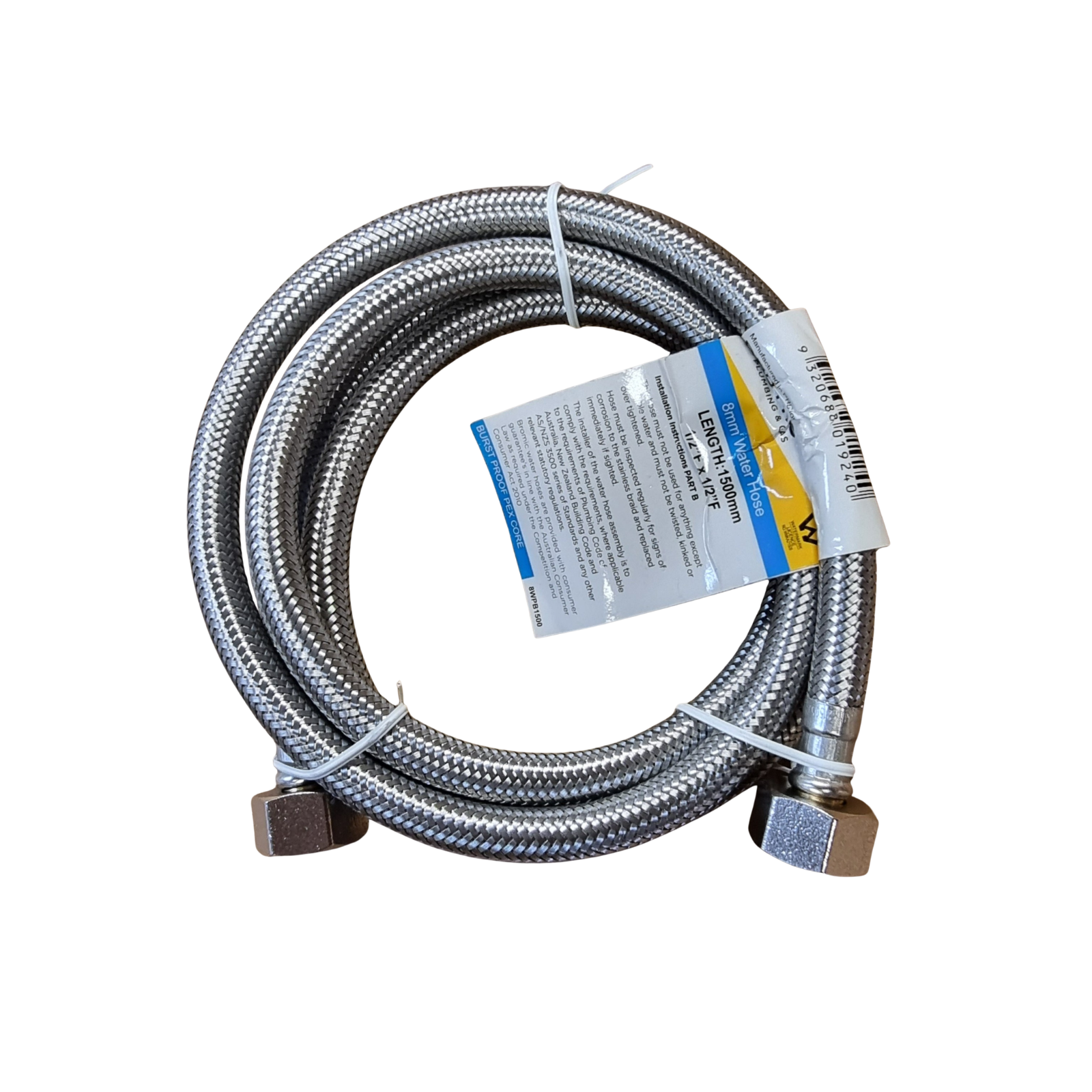1500mm Flexi Water Hose 1/2" F x 1/2" F – Stainless Steel Braided Connector for Plumbing, Caravan & RV Systems