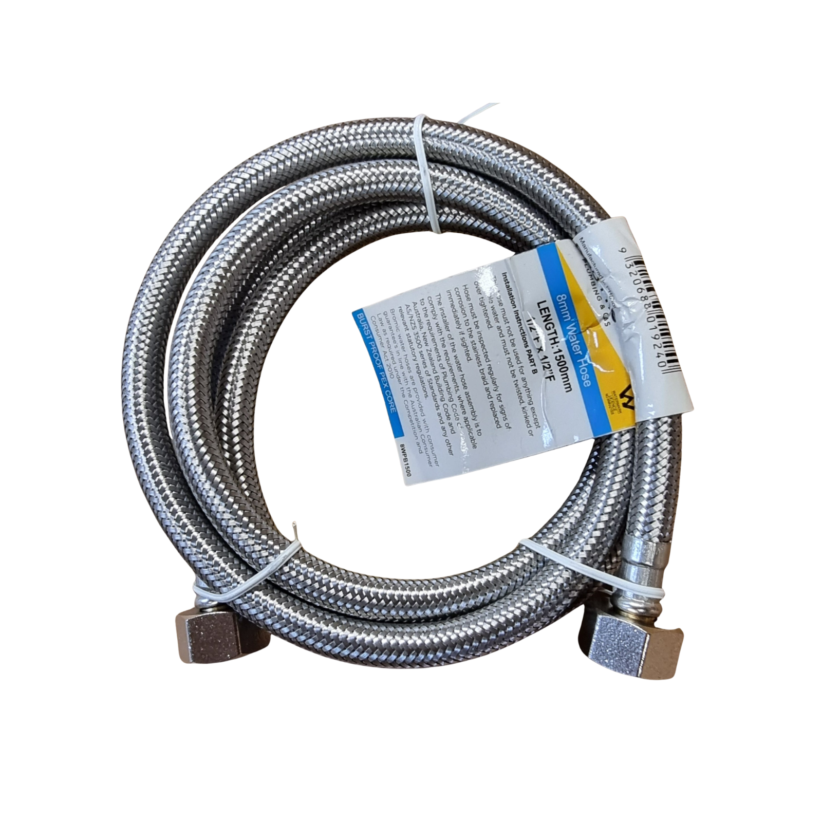 1500mm Flexi Water Hose 1/2" F x 1/2" F – Stainless Steel Braided Connector for Plumbing, Caravan & RV Systems