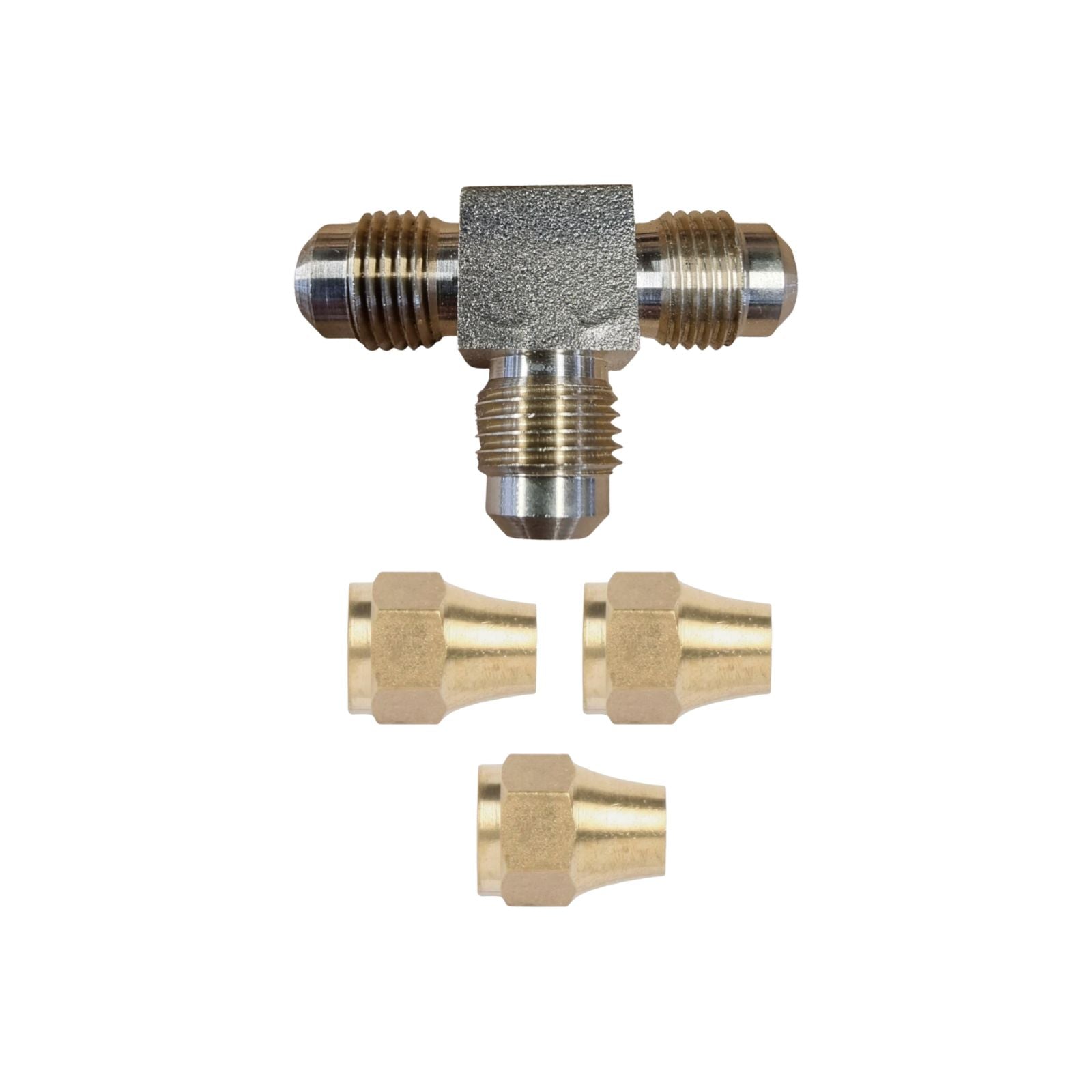 Brass Gas Fitting 5/16" Flare Tee with 5/16" Flare Nuts