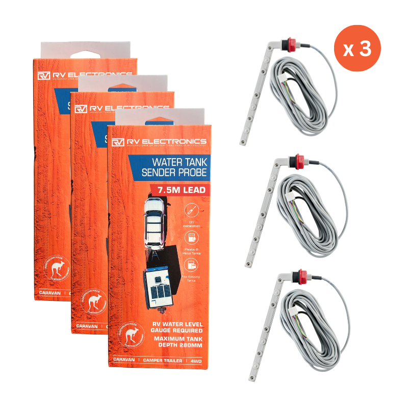 LED Gauge Triple Tank + 3x7.5m Tank Sender Probe Bundle - Caravan