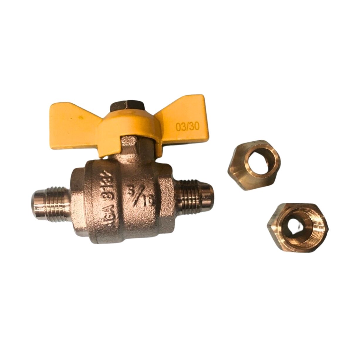 5/16" Gas Ball Valve / Gas Cock + 5/16" Flare Brass Comp. Nuts