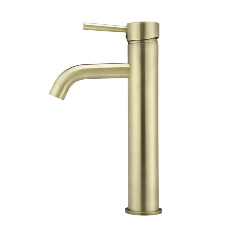 Round Tall Curved Basin Mixer Brushed Gold