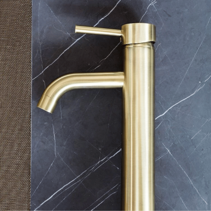 Round Tall Curved Basin Mixer Brushed Gold