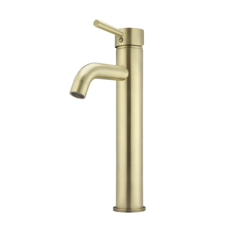 Round Tall Curved Basin Mixer Brushed Gold