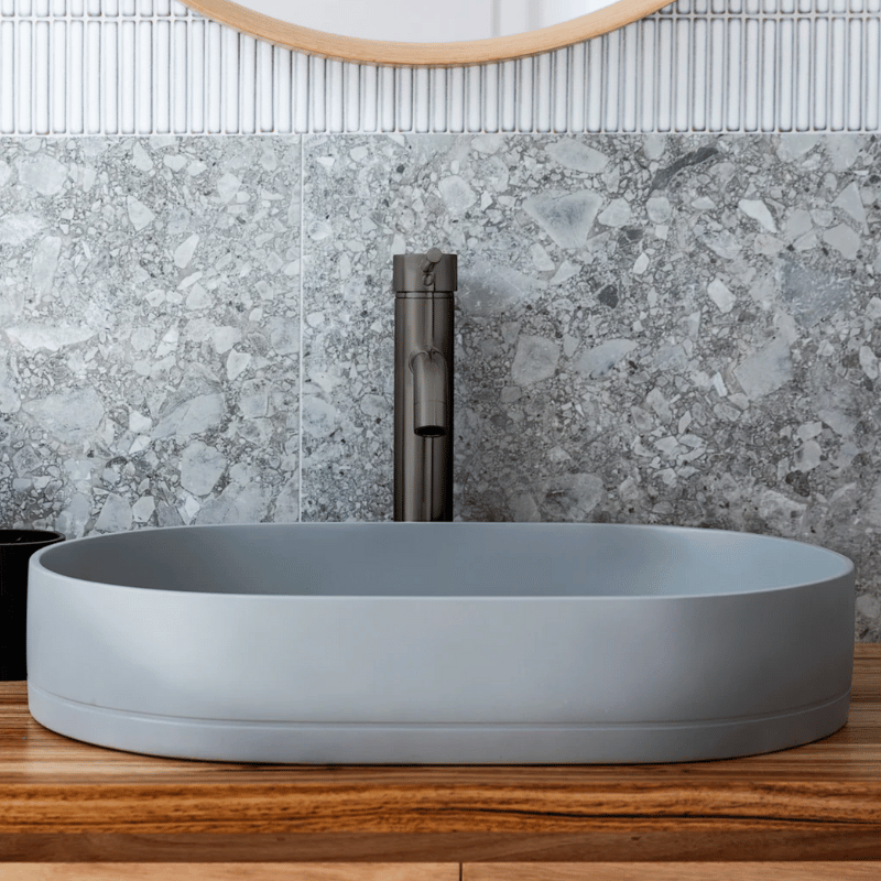 Round Tall Curved Basin Mixer Gunmetal