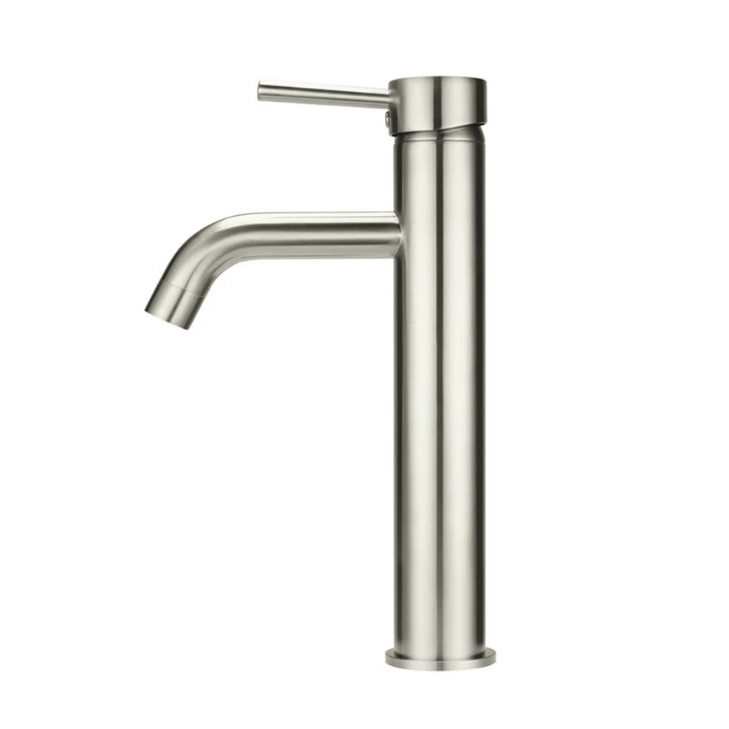 Round Tall Curved Basin Mixer Brushed Nickel