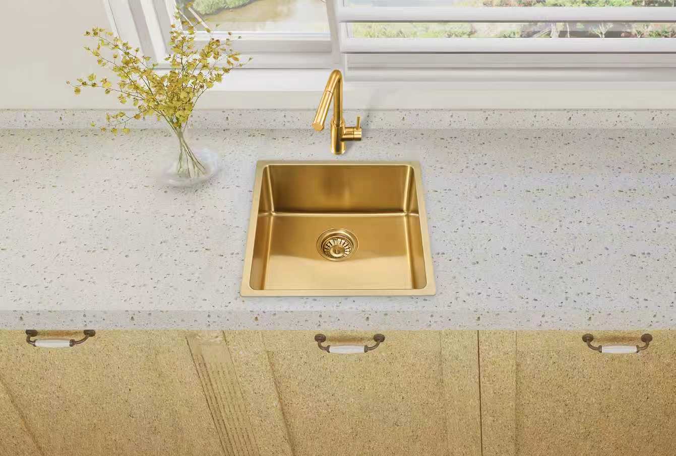 Square Gold Embossed Sink - Stainless Steel - 440x440x200