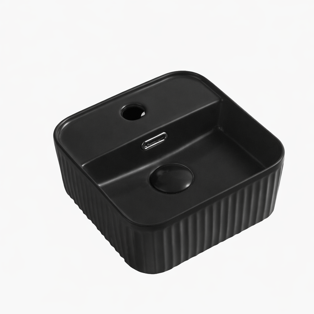 Ceramic Square Fluted Curved Edge Basin Black - 275x275x120