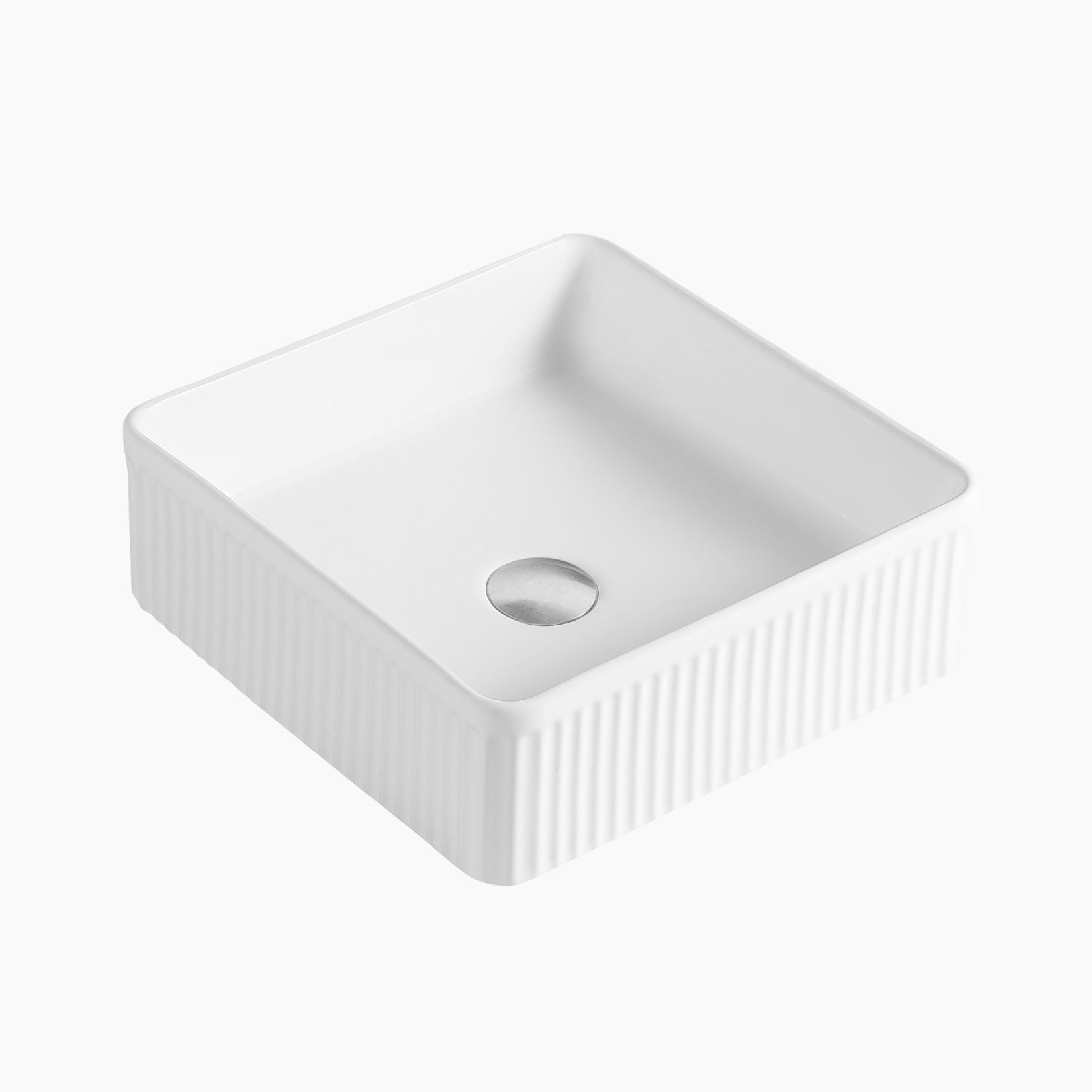 Square Fluted Basin White - 370x370x130