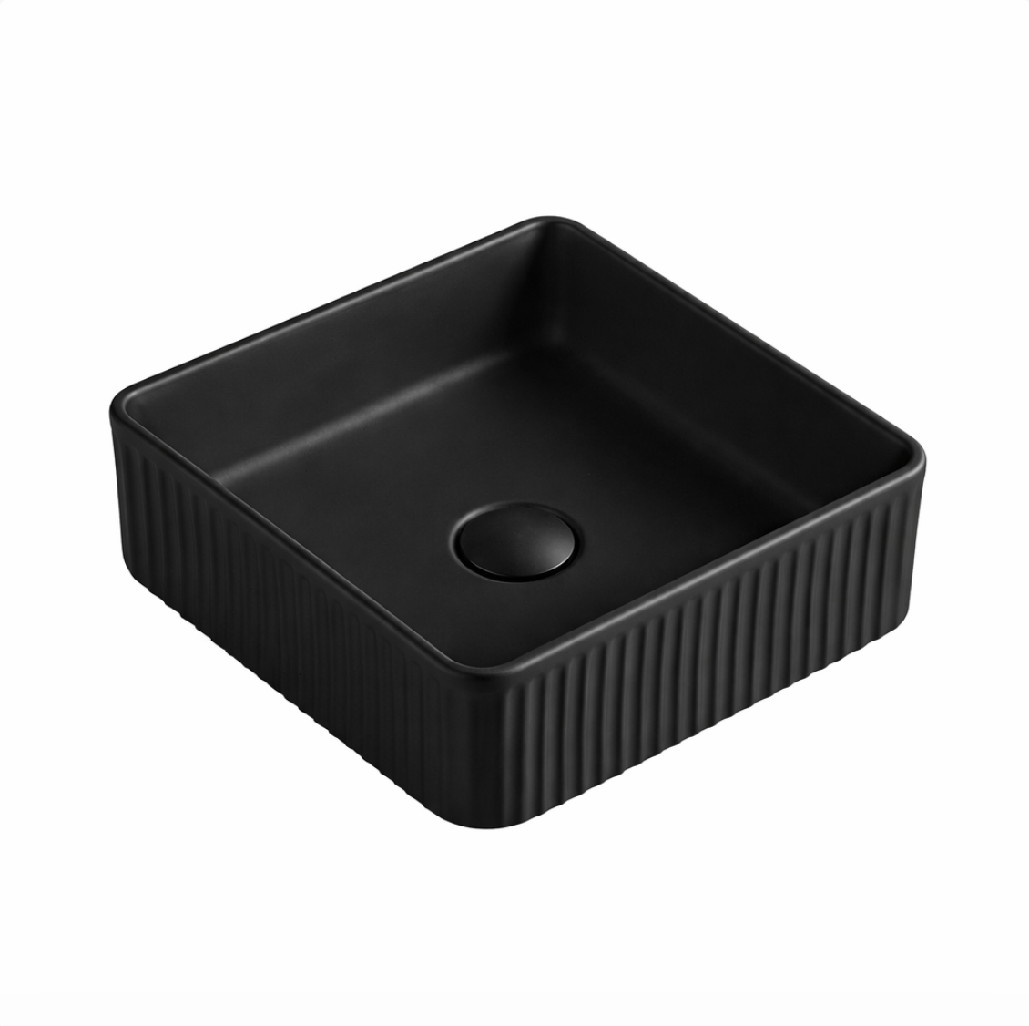 Square Fluted Basin Black - 370x370x130