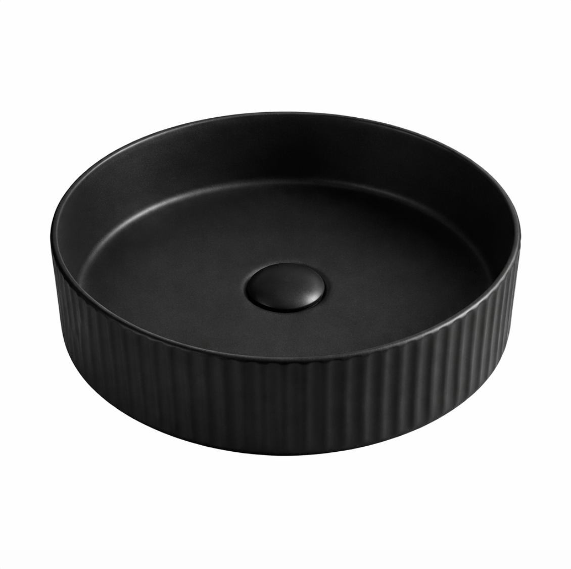 Black round ceramic basin sink on a white background