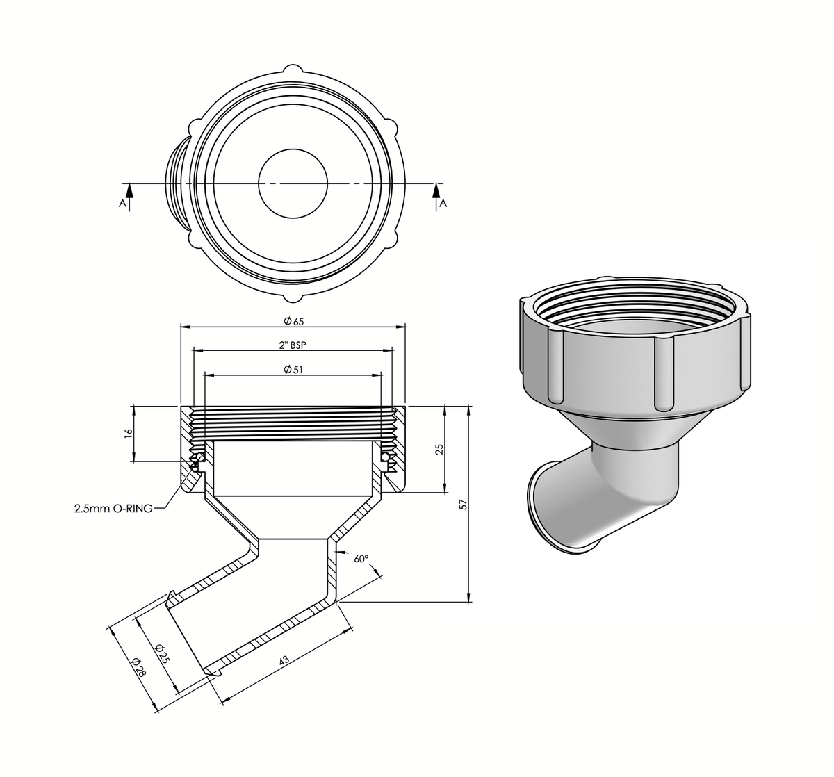 Caravan Sink Waste Adapter 50MM X 20MM