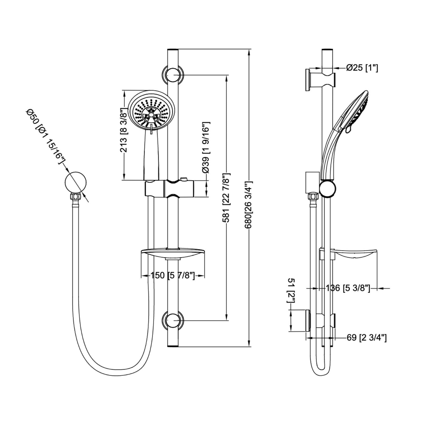 Shower Rail Round - Brushed Gold