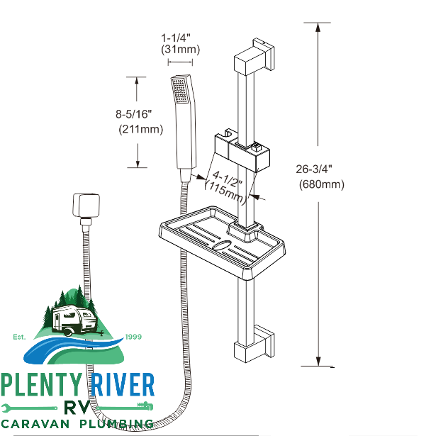 Chrome Shower Rail Square | Plenty River