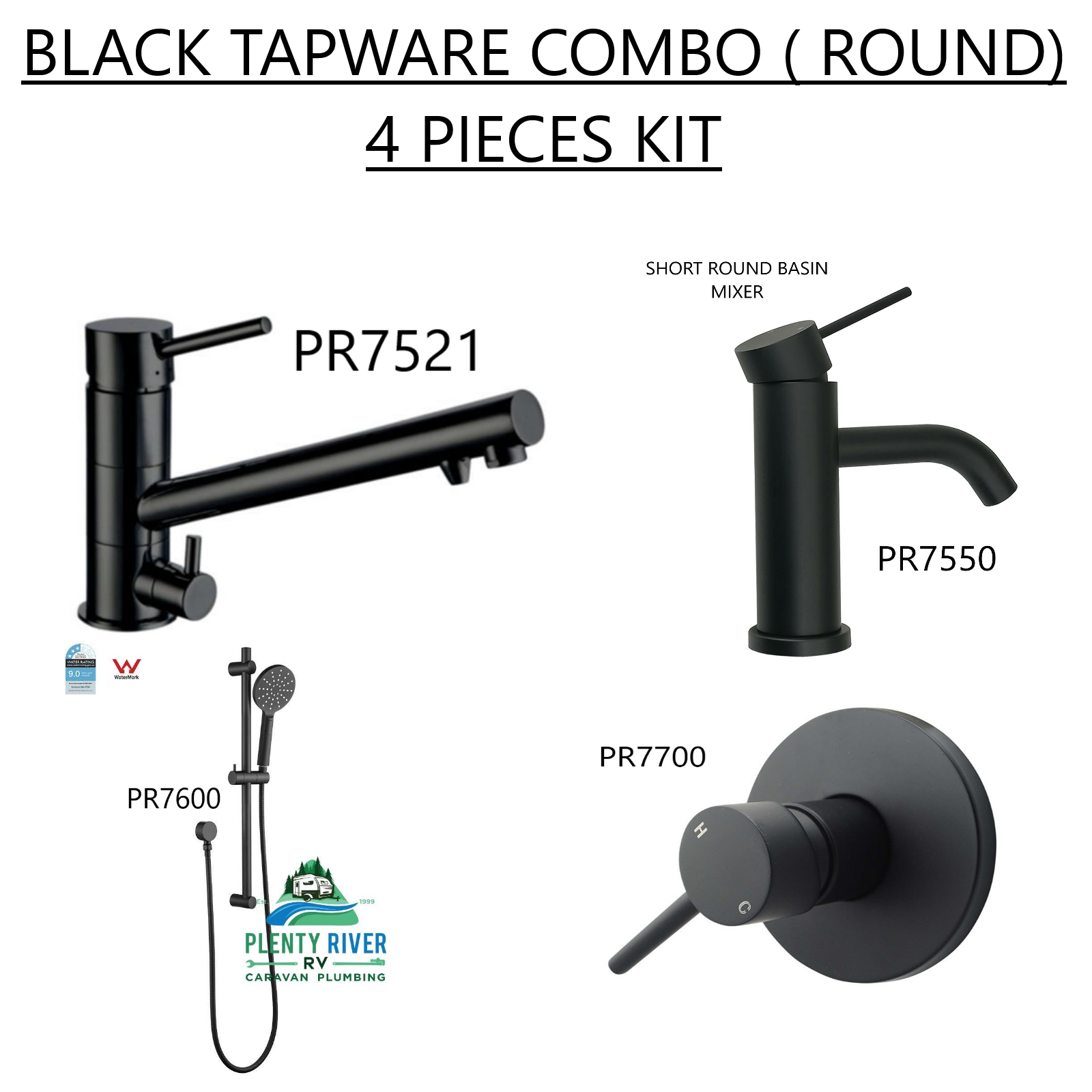 Black Tapware Combo (ROUND) - 4 Piece Kit