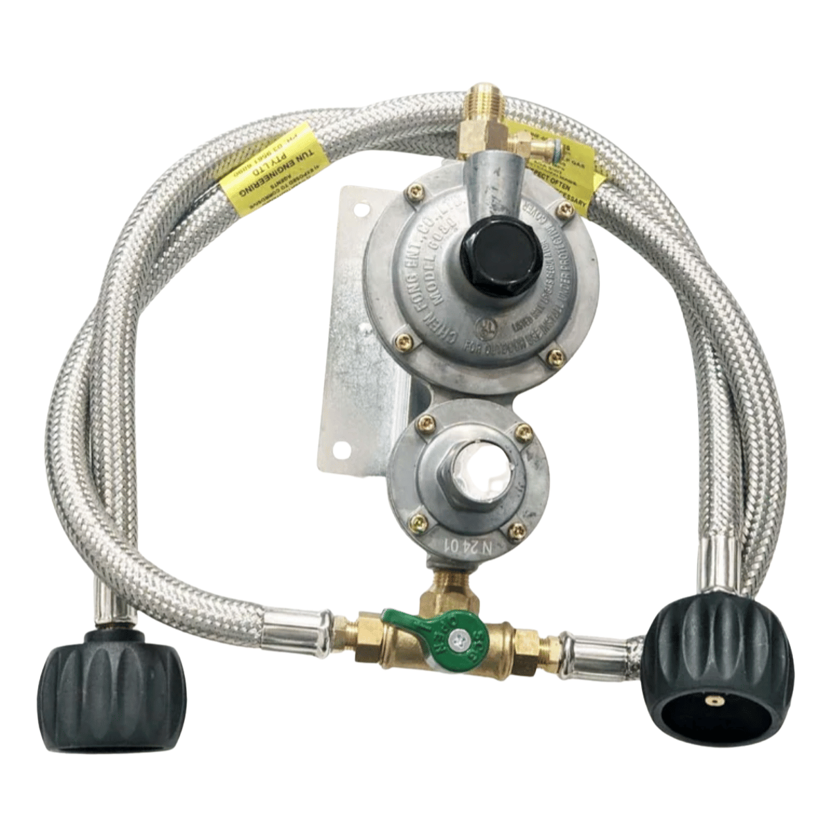 Dual Stage (Double) Caravan Gas Regulator Kit / Assembly – 600mm Hoses, AGA Approved