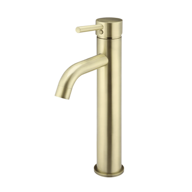Round Tall Curved Basin Mixer Brushed Gold