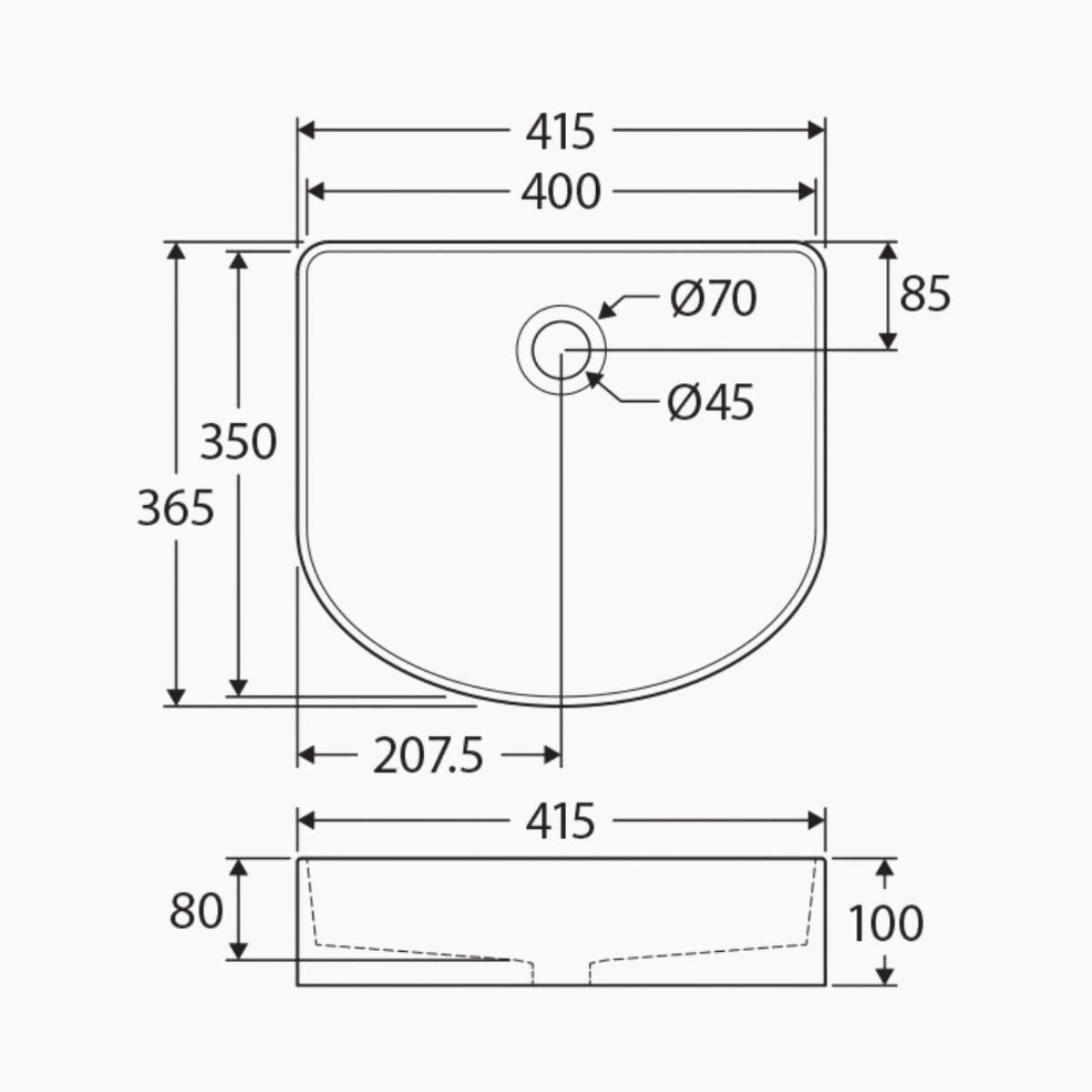 Semi Fluted Basin Matte White - 400x360x130