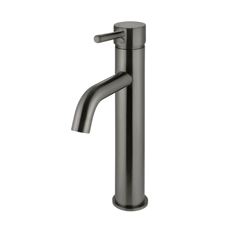 Round Tall Curved Basin Mixer Gunmetal