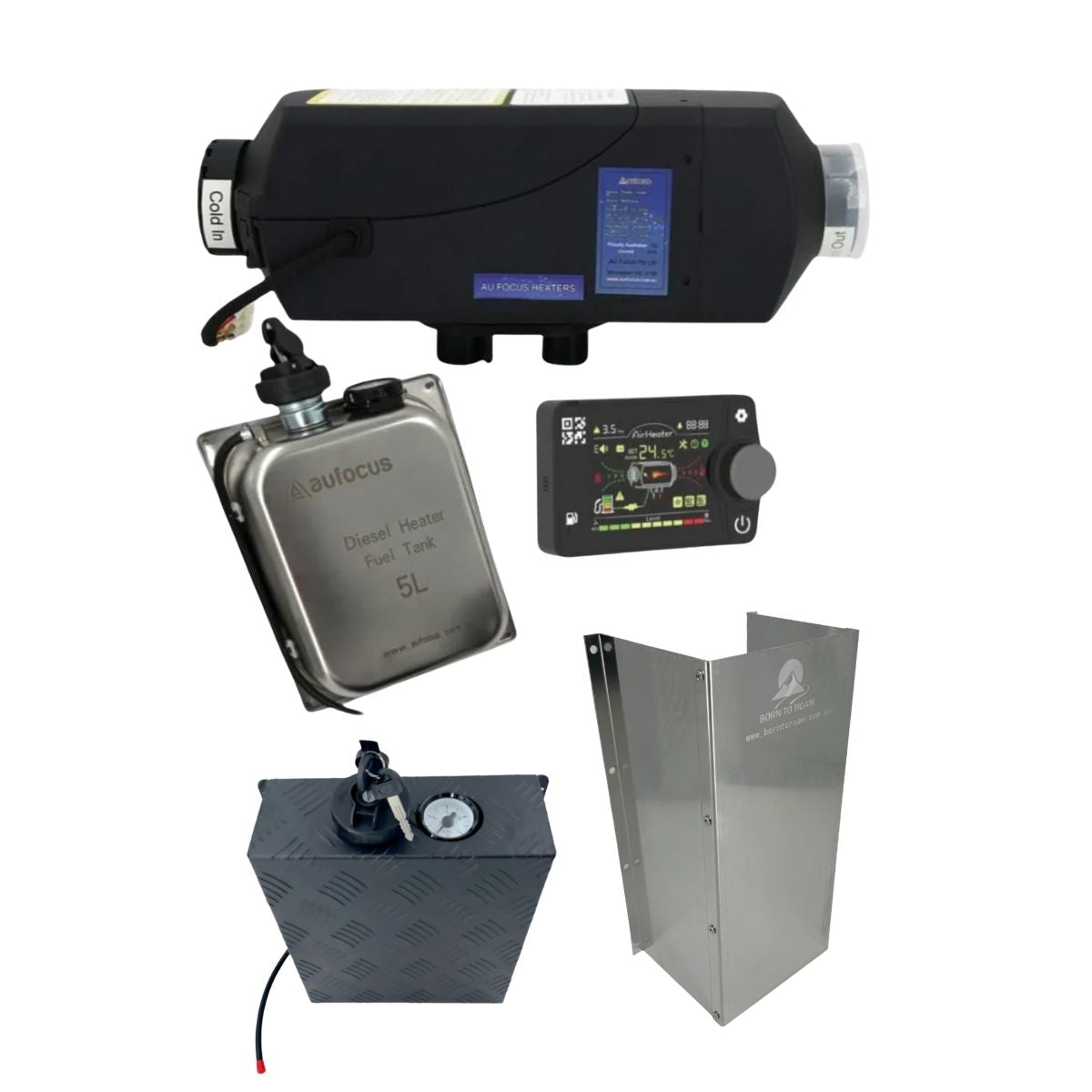 AU Focus Diesel Heater Kit 12V 2kW Full Combo Kit with Tank Cover, Fuel Tank