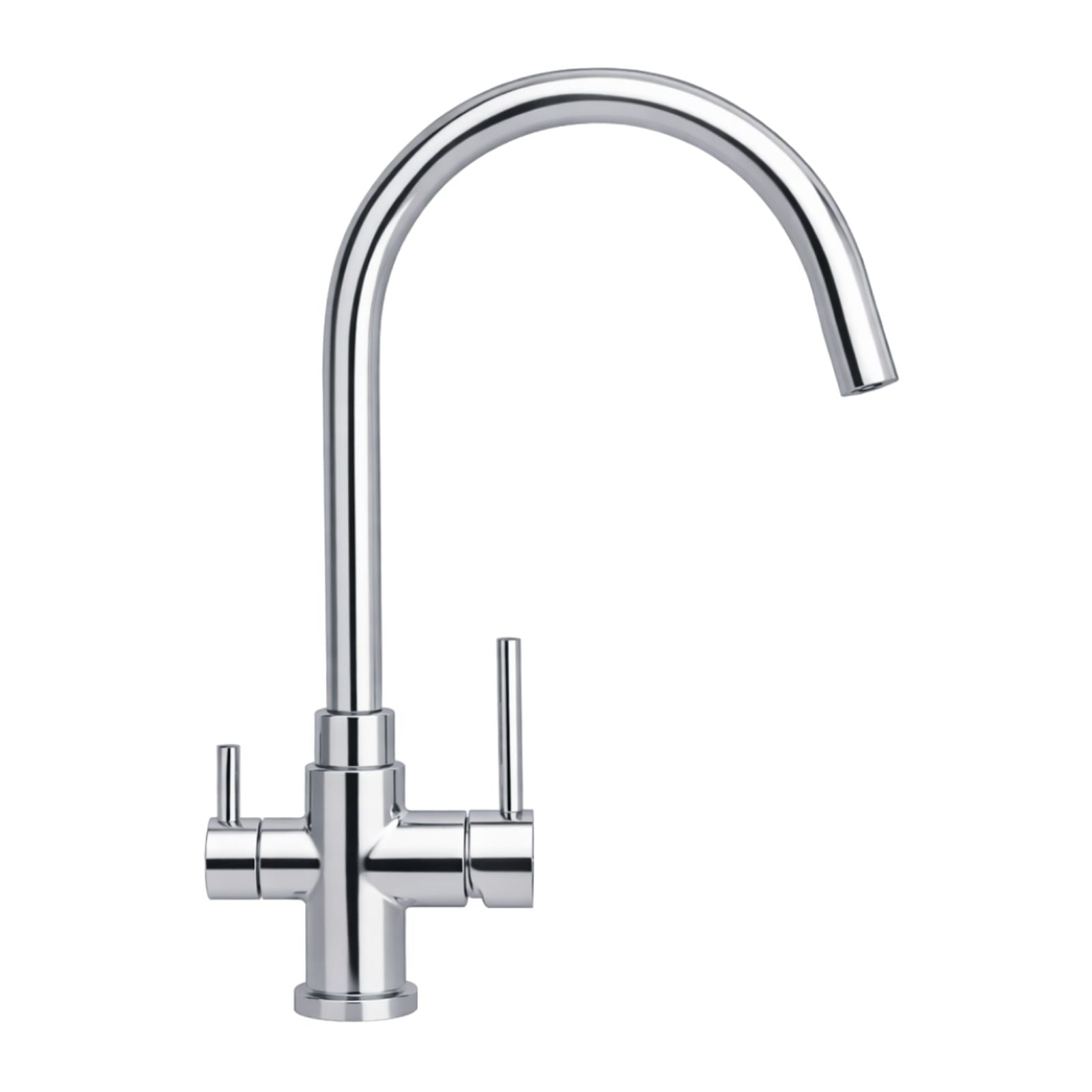 Chrome kitchen faucet on a white background