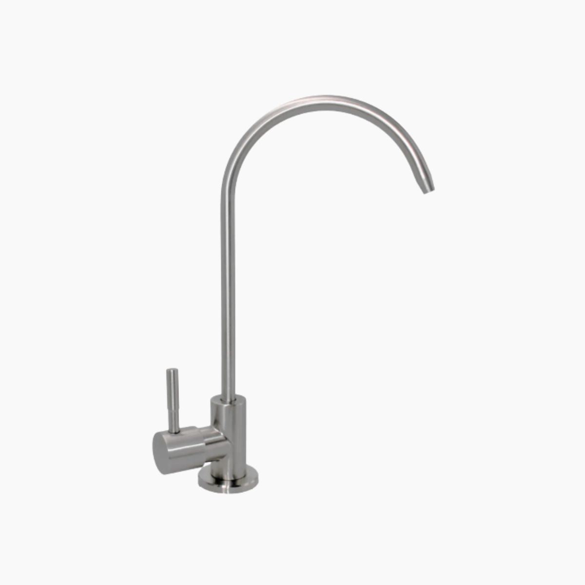 Chrome kitchen faucet water filter tap on a white background