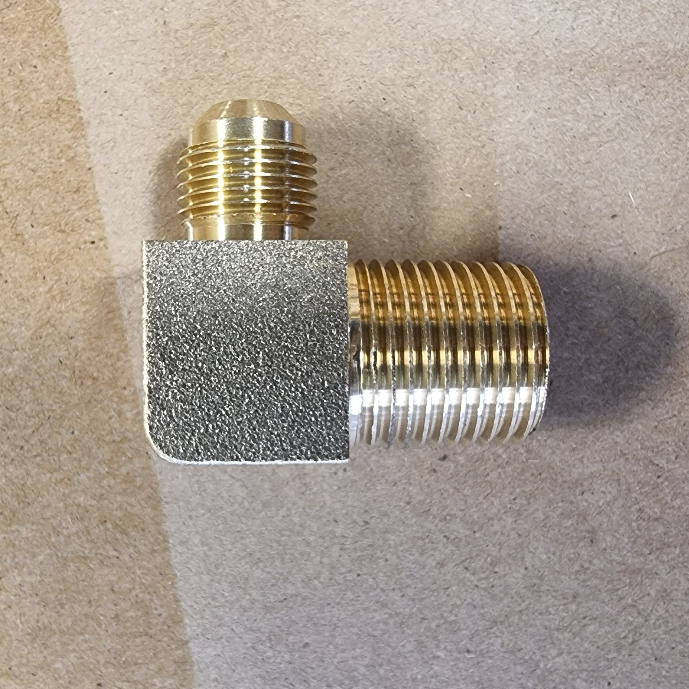 3/8" Flare x 1/2" BSP male thread brass elbow
