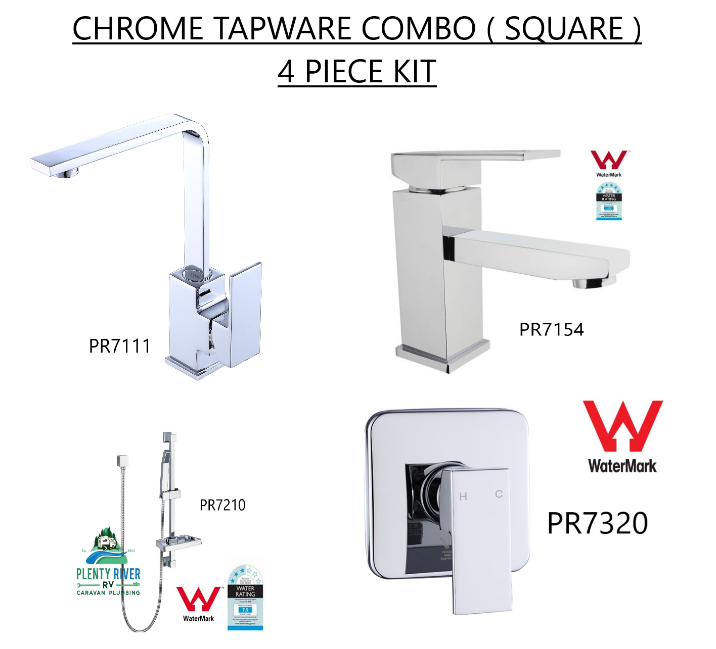 Chrome Tapware Combo (SQUARE) - 4 Piece Kit
