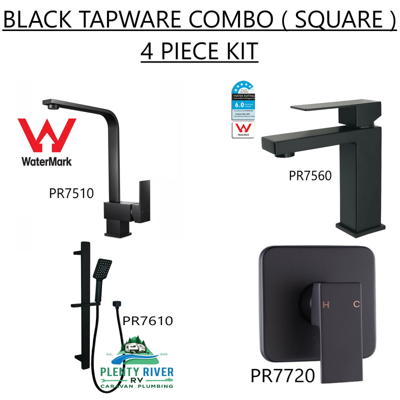 Black Tapware Combo (SQUARE) - 4 Piece Kit