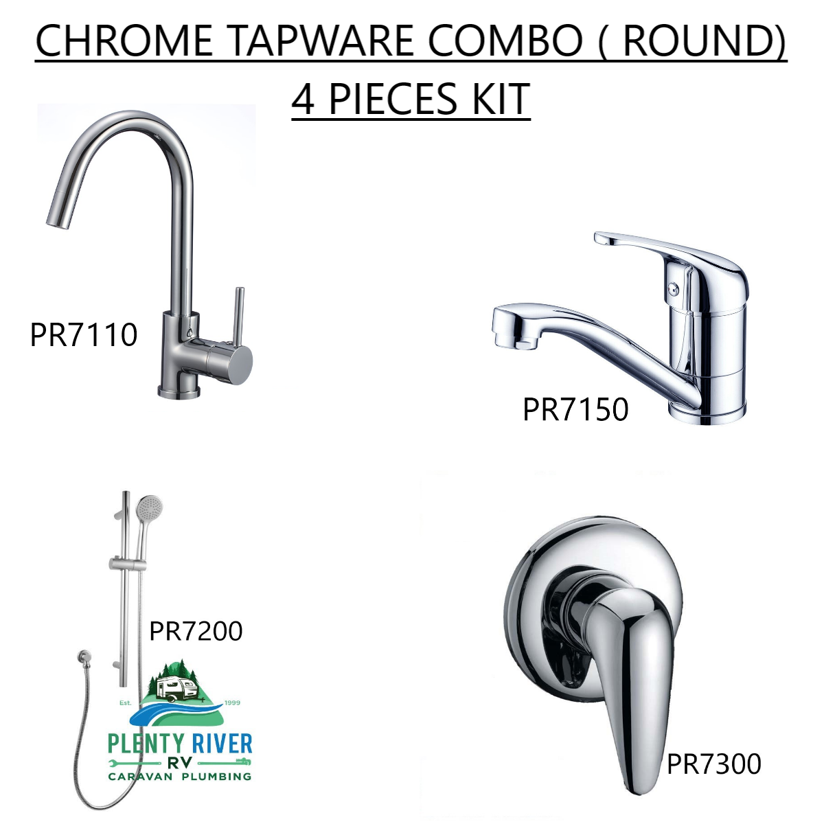 Chrome Tapware Combo (ROUND) - 4 Piece Kit