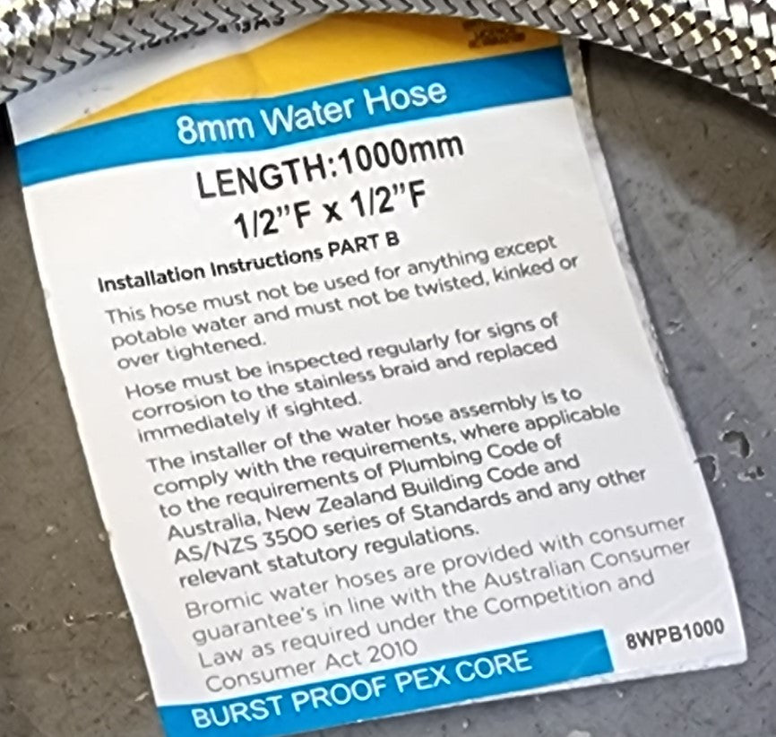 Flexi Hose Water 1/2" 1000mm