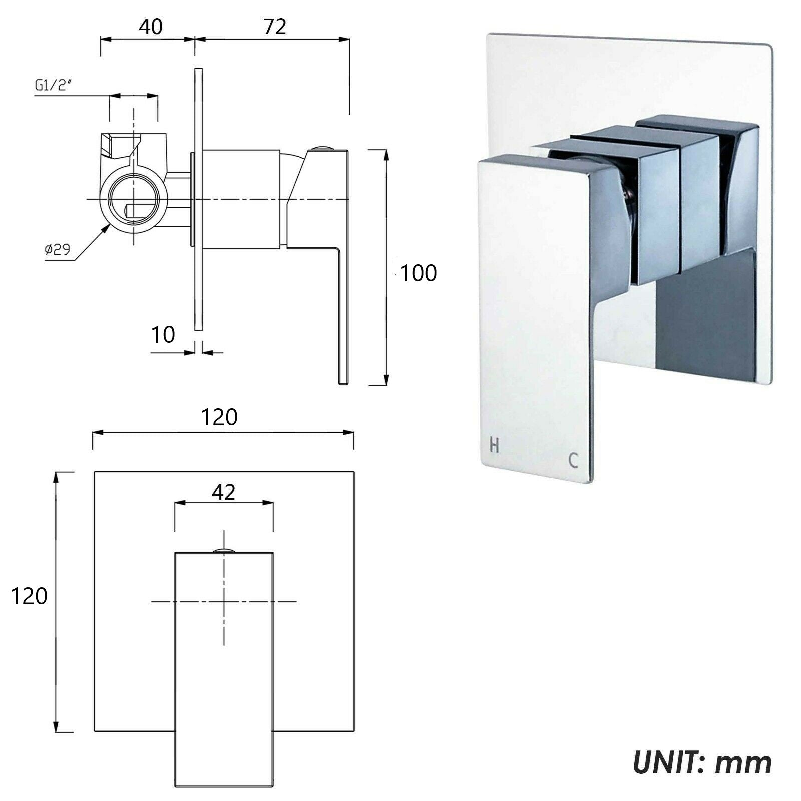 Chrome Shower Mixer Square | Plenty River